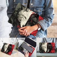 2 Pieces Red and White Wolf Head Pattern Laptop Skin Sticker, Scratch Resistant, Universal, PVC, for 30.48-39 Laptop