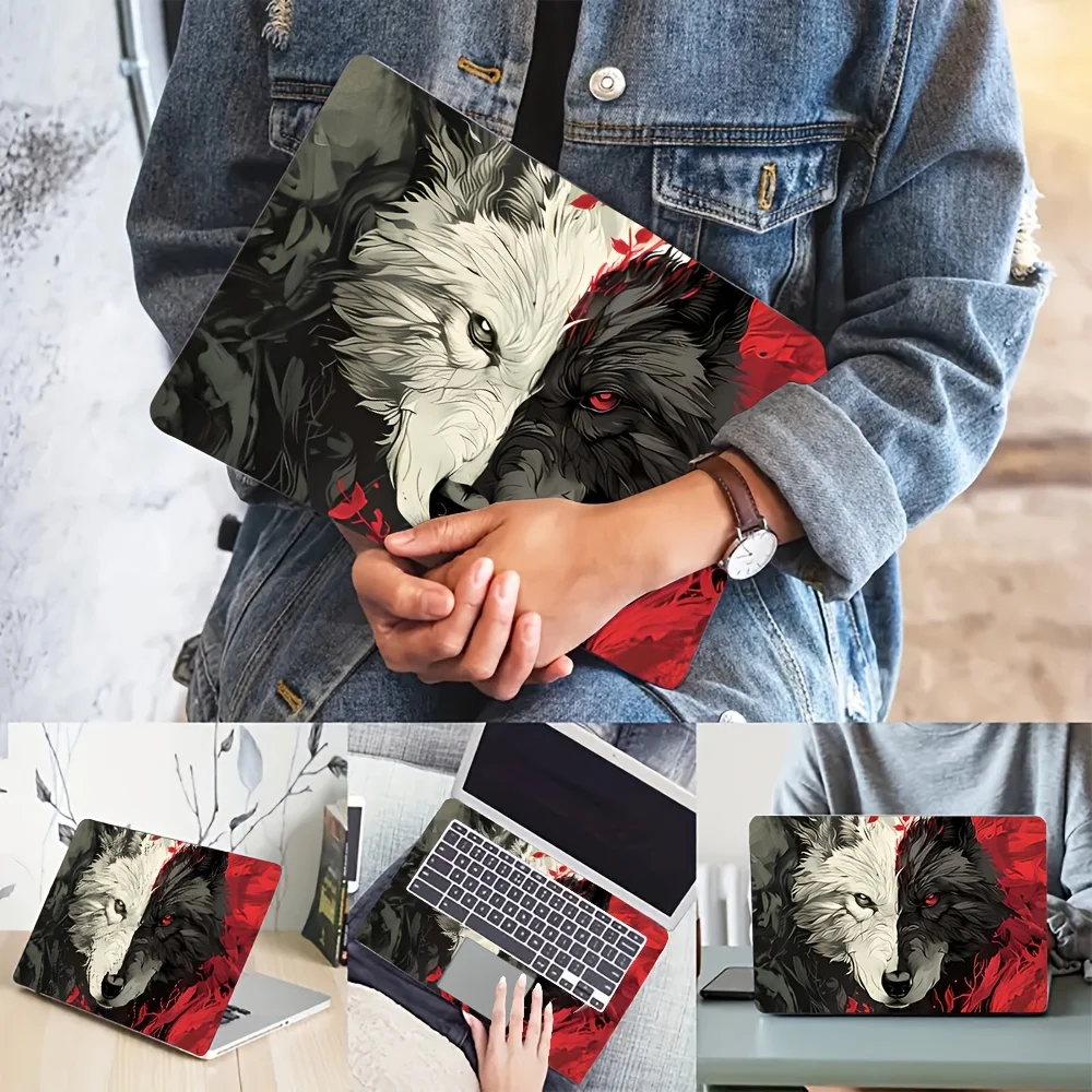 2 Pieces Red and White Wolf Head Pattern Laptop Skin Sticker, Scratch Resistant, Universal, PVC, for 30.48-39 Laptop