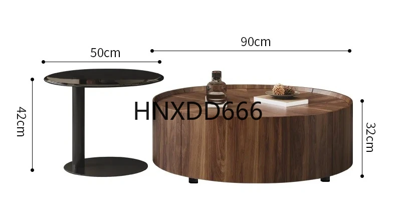 

Italian minimalist walnut color round coffee table living room storage coffee table combination