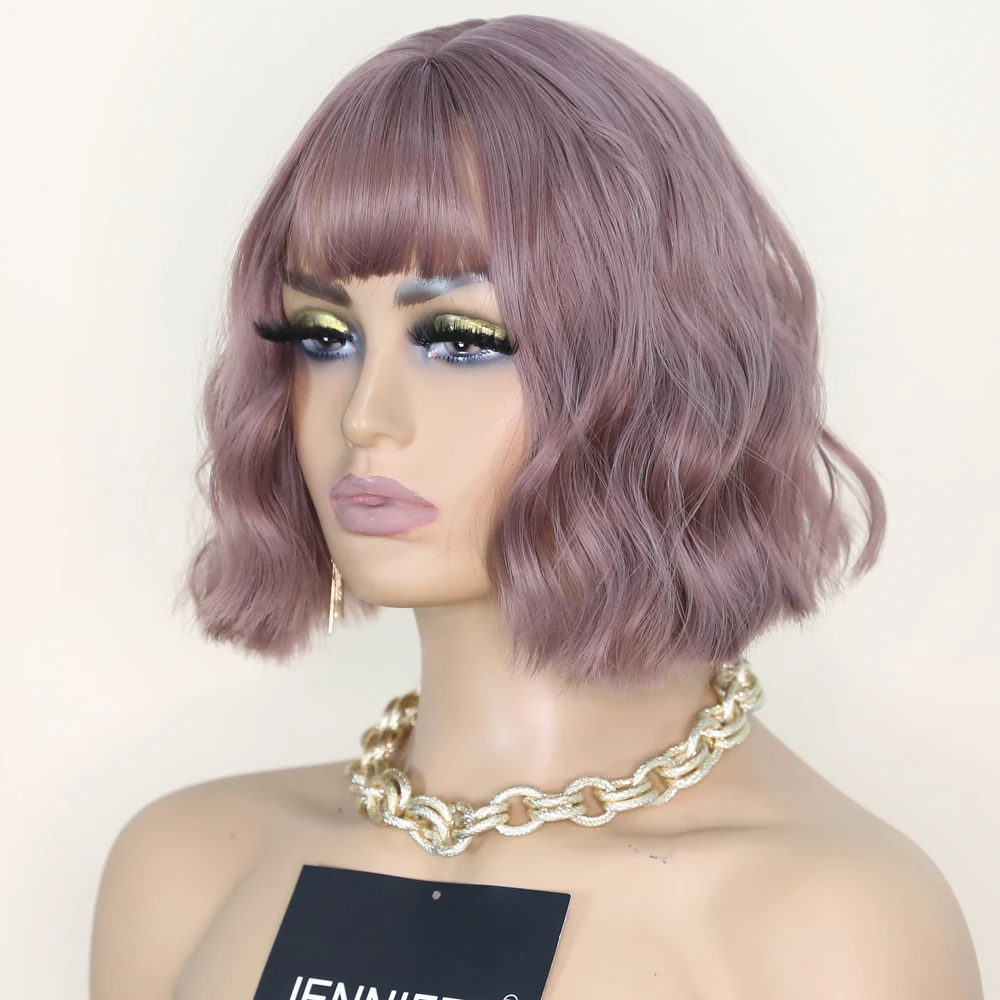 Synthetic Wigs For Women Lolita Short Wave Natural Hair Bangs Hair  Mix Purple Grey/Honey /Haze Blue 3 Colors Full Mechanism Wig