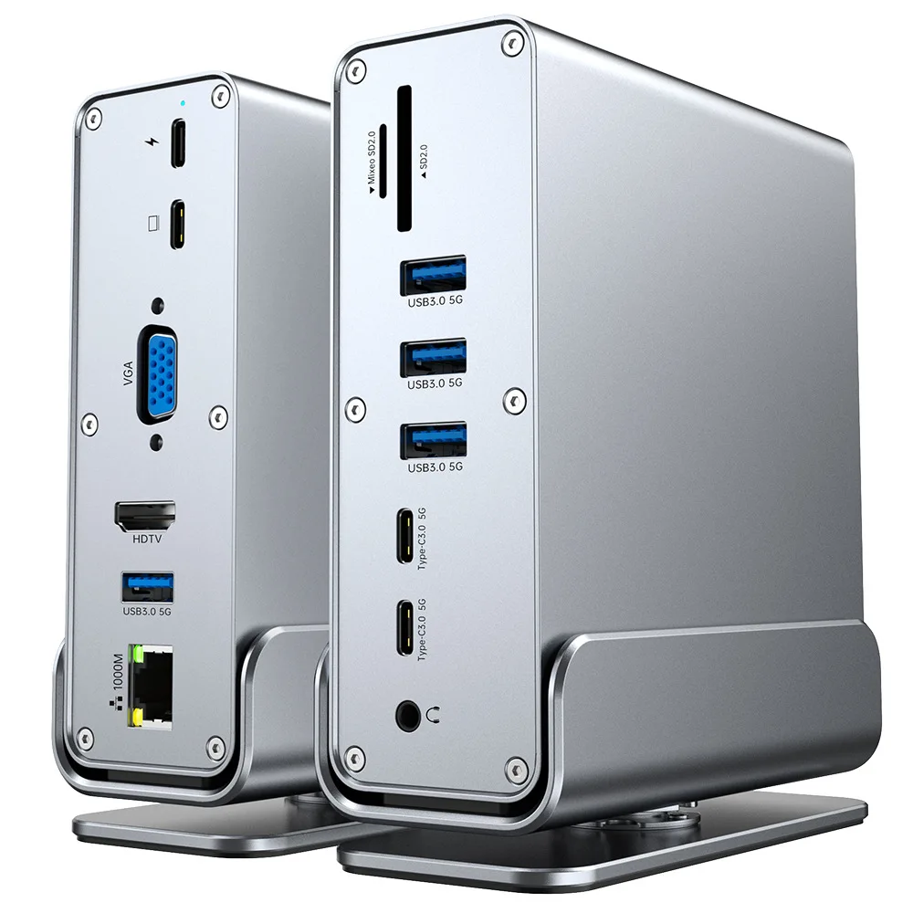 13 in 1 USB C HUB Docking Staion Multi-port 3.0USB 4K@60Hz HDMI VGA RJ45 SD Audio 3.5mm Port Adapter PD 100W for Macbook Laptop
