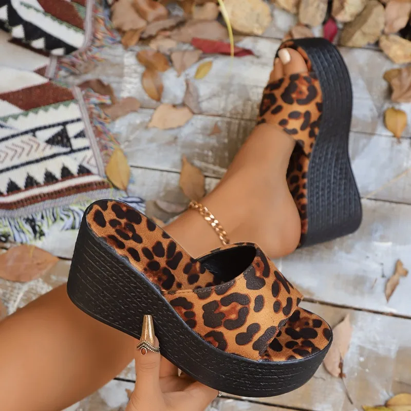 

Women Sandals Summer High Heel Shoes Platform Wedges Sandals Women Sexy Peep Toe Leopard Slippers Fashion Anti Slip Shoes Women