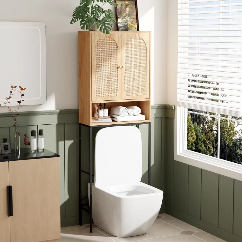 

Over The Toilet Storage Cabinet, Rattan Bathroom Organizer Behind Toilet,Above Metal Stand Rack Tall Freestanding, Customized
