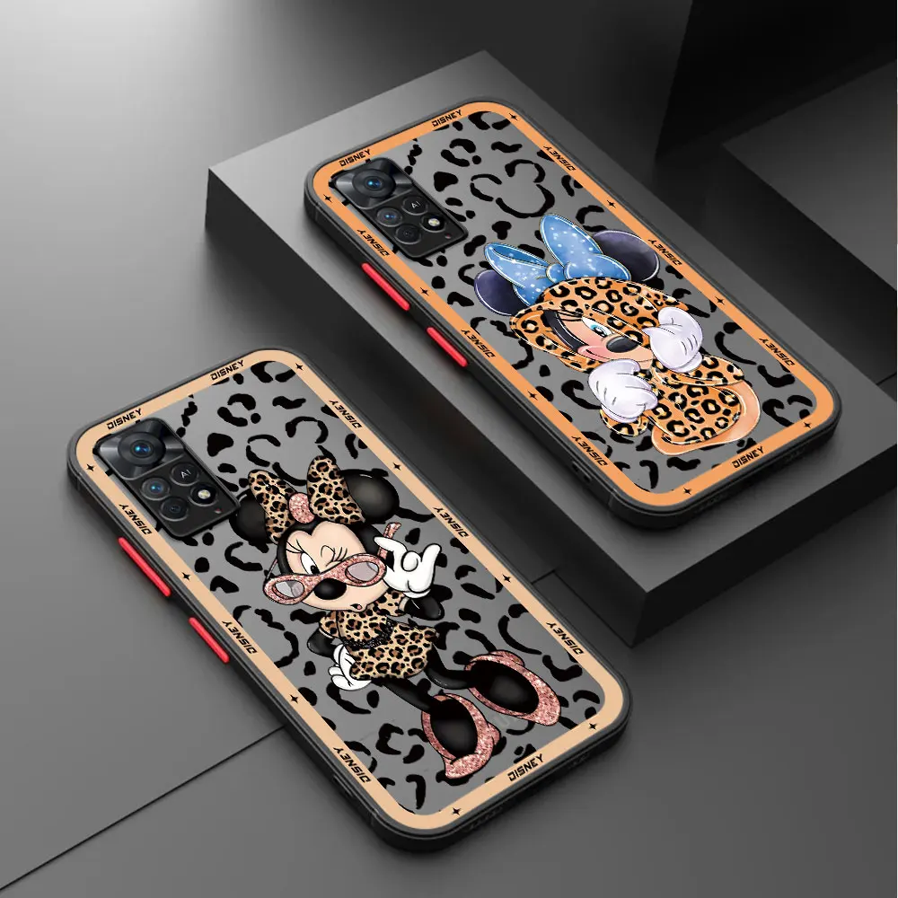 Disney Minnie Leopard Print phone Case For Xiaomi Redmi Note 12 5G 9 11 13 Pro 4g 8 10S 10 K40 11S 12S 9 9s fundas Matte Cover