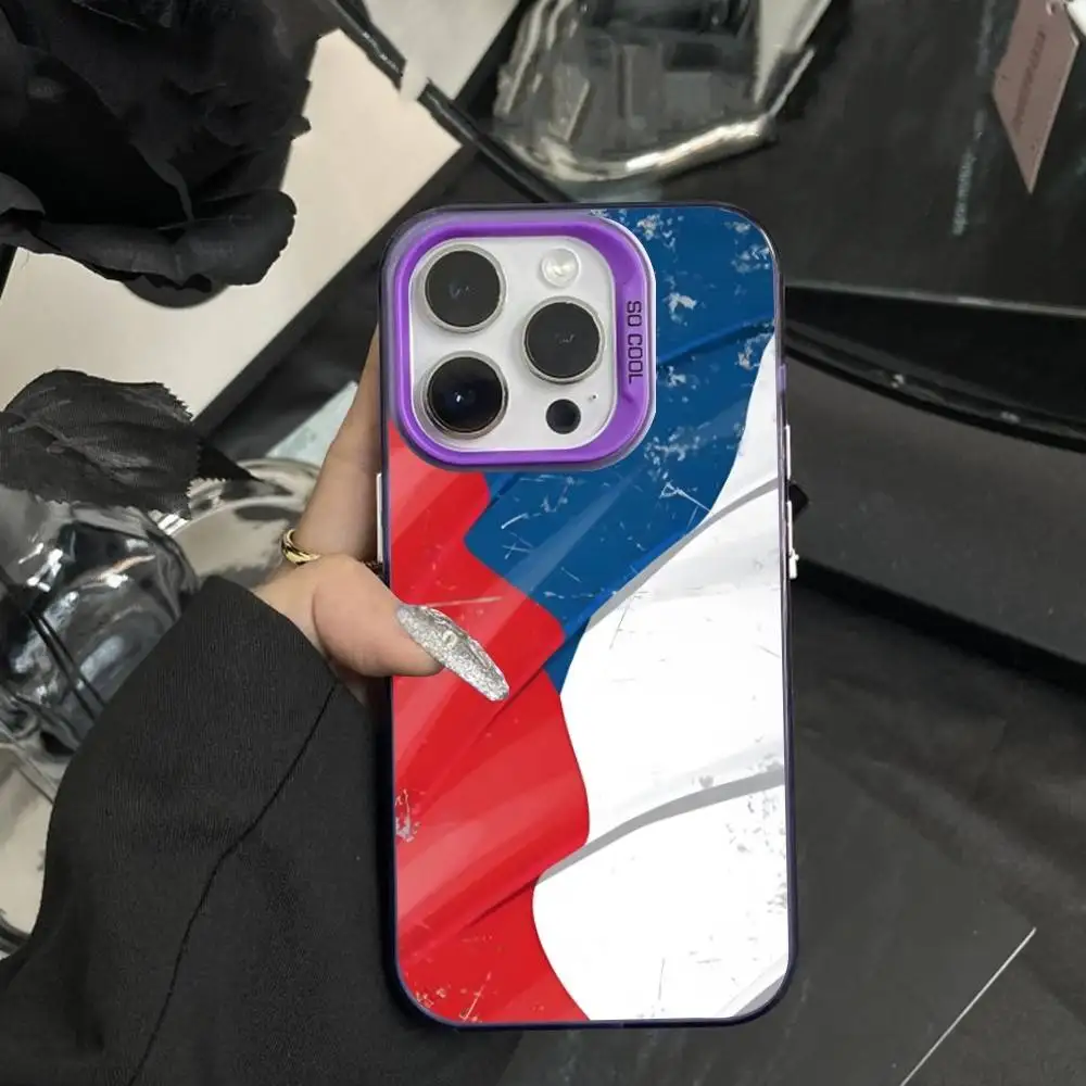 جمهورية التشيك العلم الفن جراب هاتف آيفون 16,15,14,17,13,12,11,XS,Mini,Pro,SE,MAX الأرجواني ماتي غطاء سيليكون