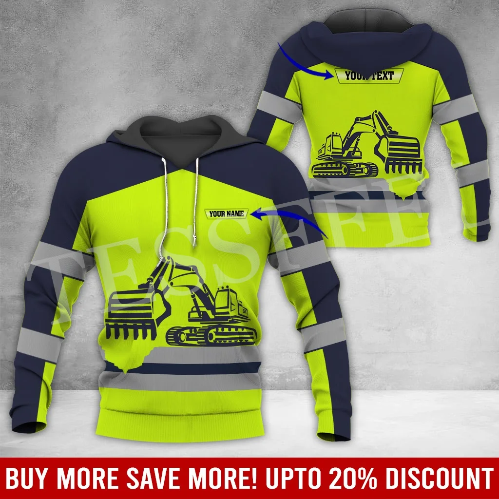 Custom Name Cosplay Worker Heavy Equipment Tow Truck Multicolor Retro Tattoo 3DPrint Harajuku Casual Pullover Jacket Hoodies A12