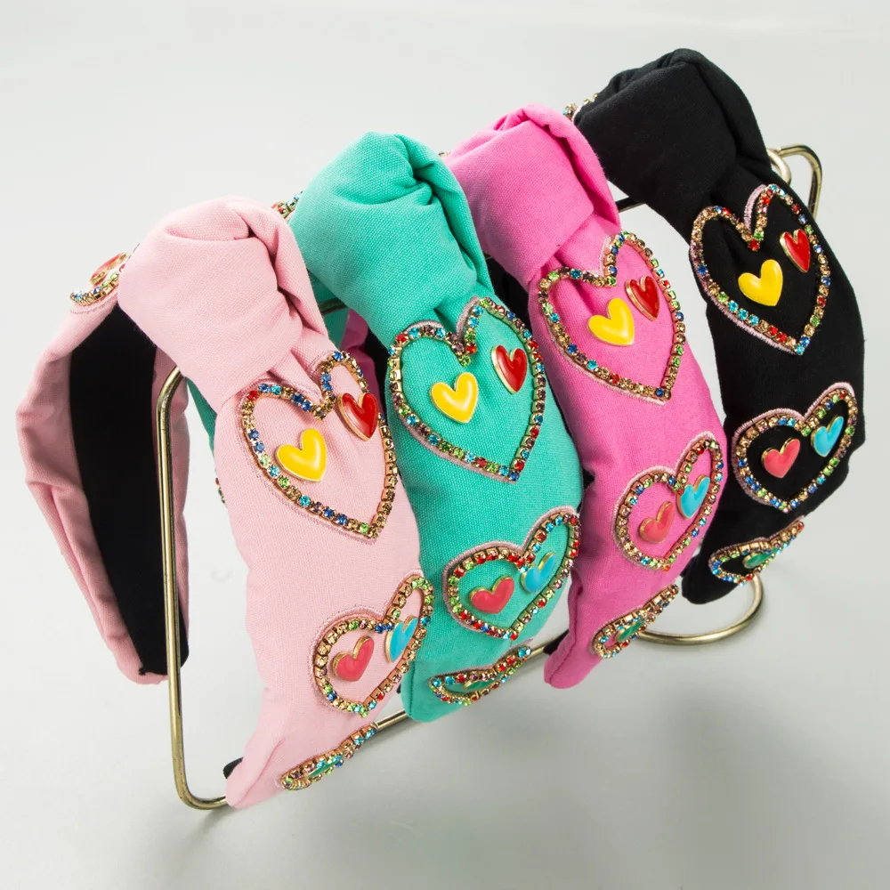 

Romantic Double Heart Charm Headband Rainbow Rhinestone Border Hairband Sweet Girls Dating Outfits Hair Accessories