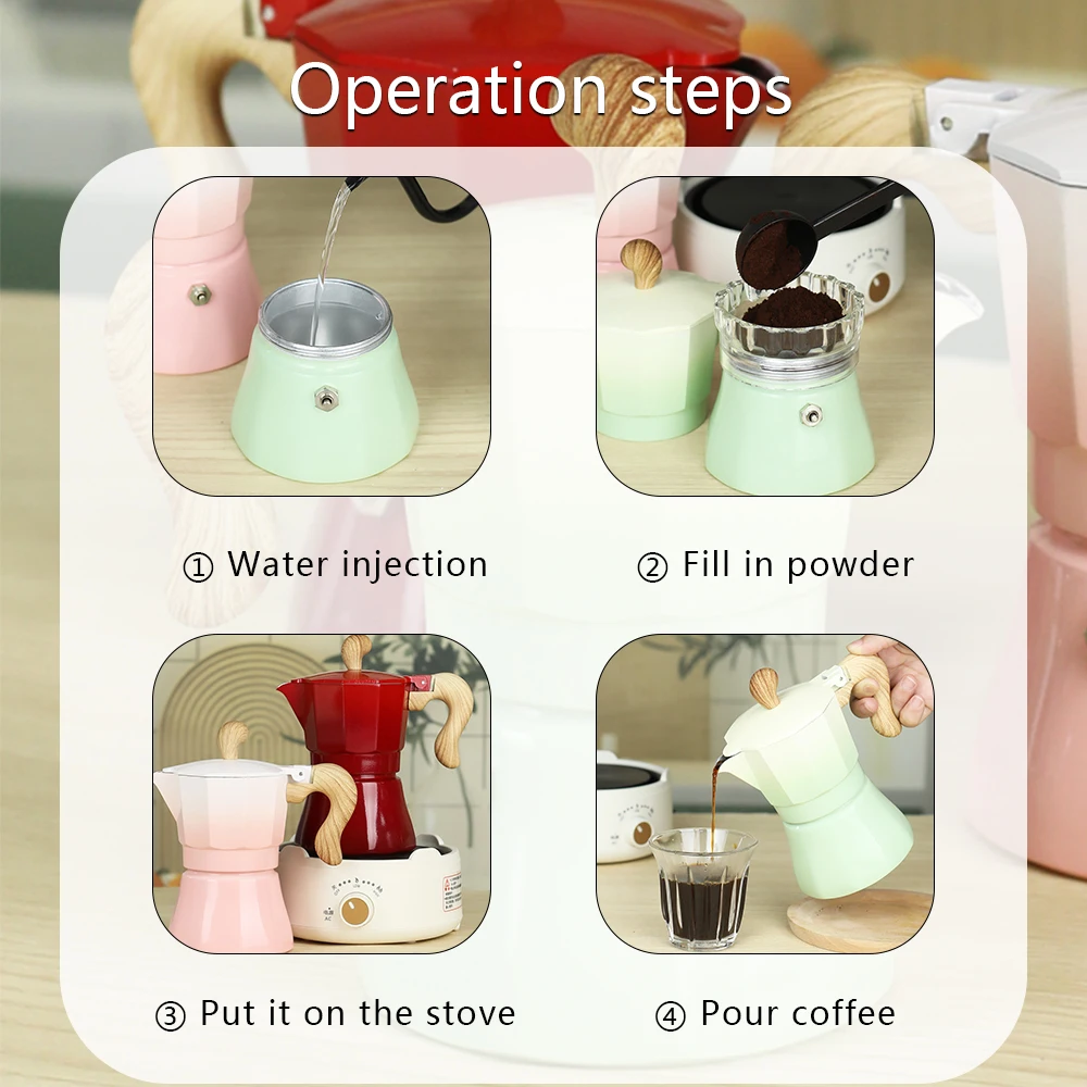 3-Cup Gradient Color Mocha Pot, Concentrated Extraction Coffee Pot, Essential for Home, Outdoor Camping, and Office Use