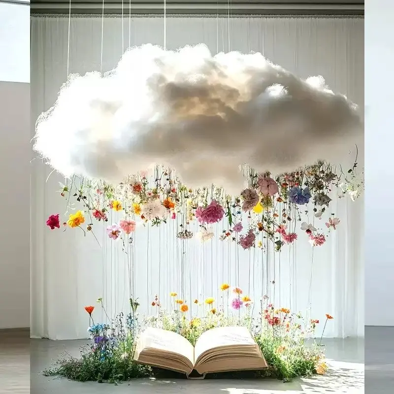 clock in clouds decorative landscape white rose books books floral landscaping beautiful Chen decorative flower set