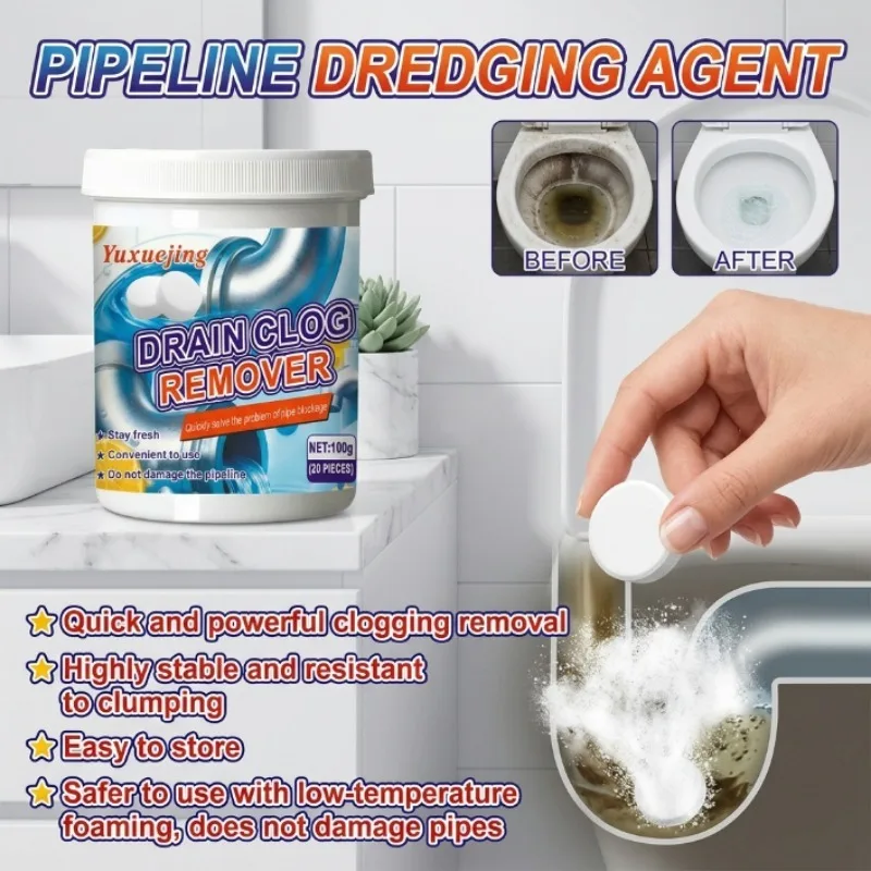 Pipeline Dredging Effervescent Tablets with Multifunctional Active Oxygen To Decompose Hair and Oil Stains, Deodorize and Clean