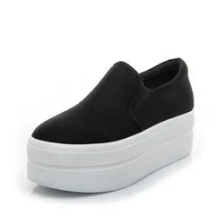 6CM Denim Platform Wedge Autumn Elastic High Brand Chunky Sneakers Fashion Casual Spring Slip on Black White Shoes 2024