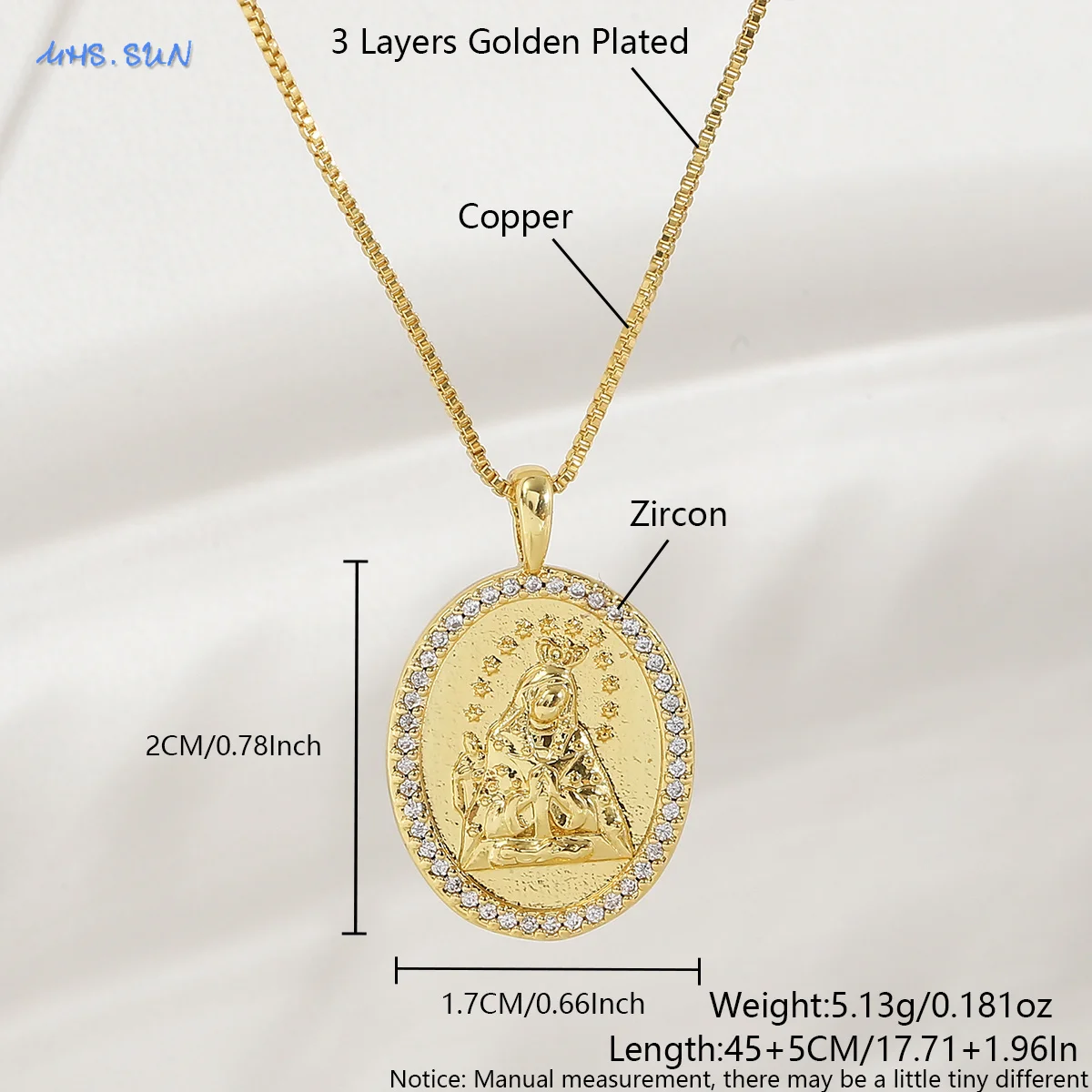 MHS.SUN مكعب الزركون البيضاوي مريم العذراء الصلاة قلادة القلائد للنساء الرجال موضة مطلية بالذهب المختنق سلسلة مجوهرات هدية