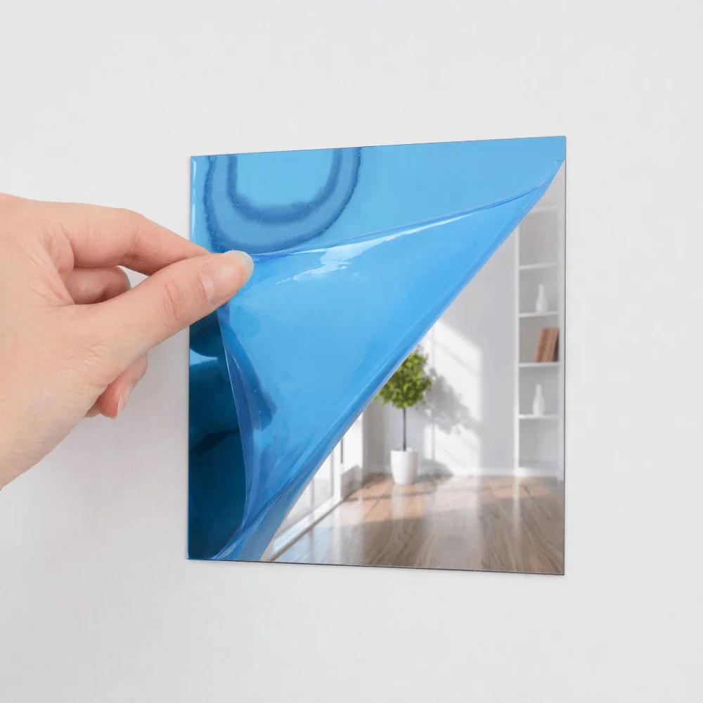 32pocs PET Self-adhesive Mirror Sticker Silver Square Silver Mirror Wall Sticker 5.9in 15x15cm Mirror Tile Indoor Decor