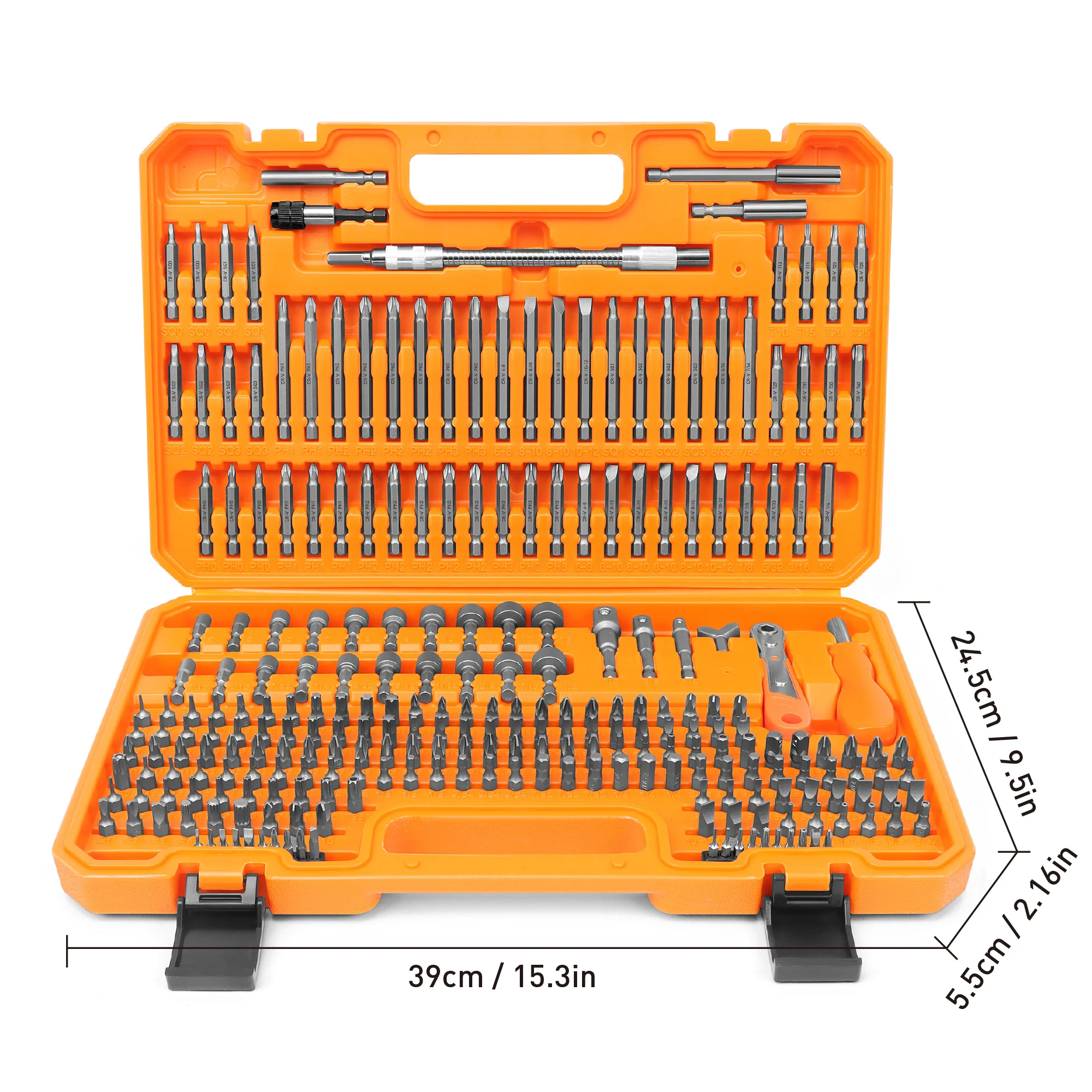 258 piece screwdriver head set, chrome vanadium steel screwdriver head assembly, including safety drill bit, nut