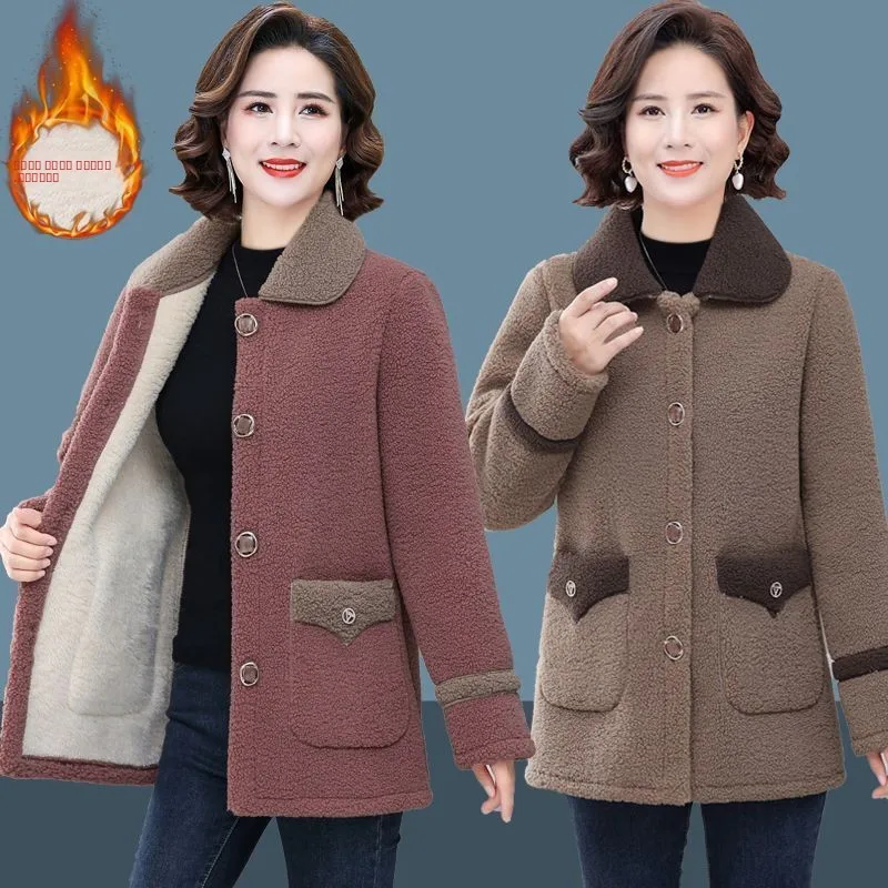 

Fall Winter New Arrival Thiened Lamb Fur Women's Coat Warm Particle Velvet Jaet Mommy Sle Commute Ele Loose Fit Cotton