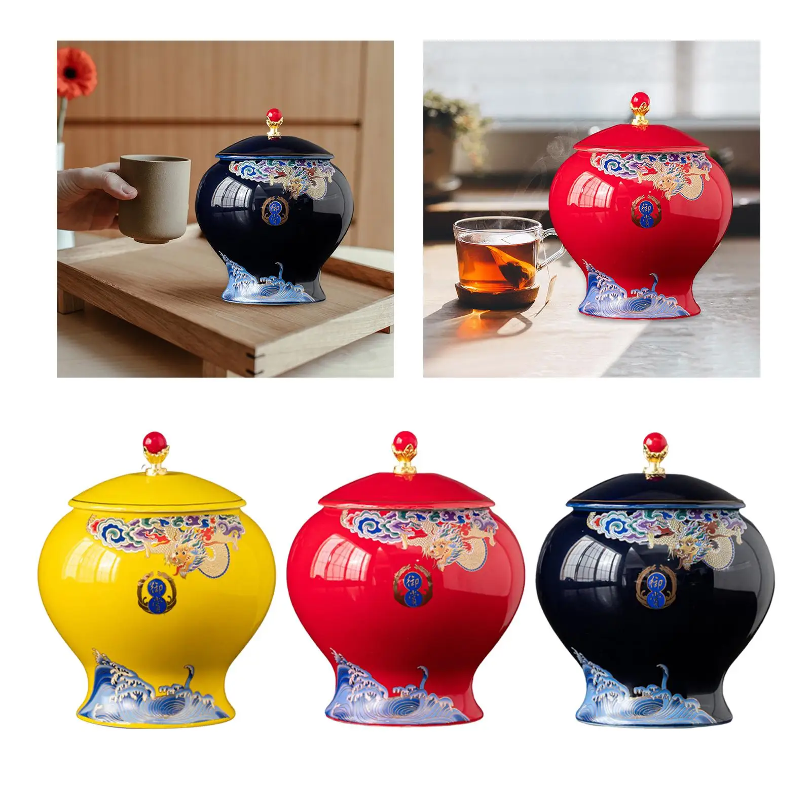 

Керамическая банка в китайском стиле, цветная глазурь, контейнер для хранения продуктов, банка для имбиря