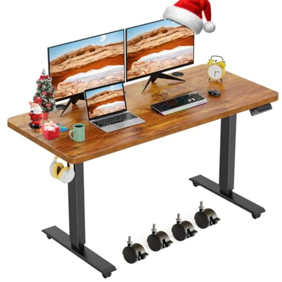 Electric Standing Desk Adjustable Height, Sit Stand Up Computer Desk with Double Metal Hook 4 Memory Preset Heights, 27''-46''