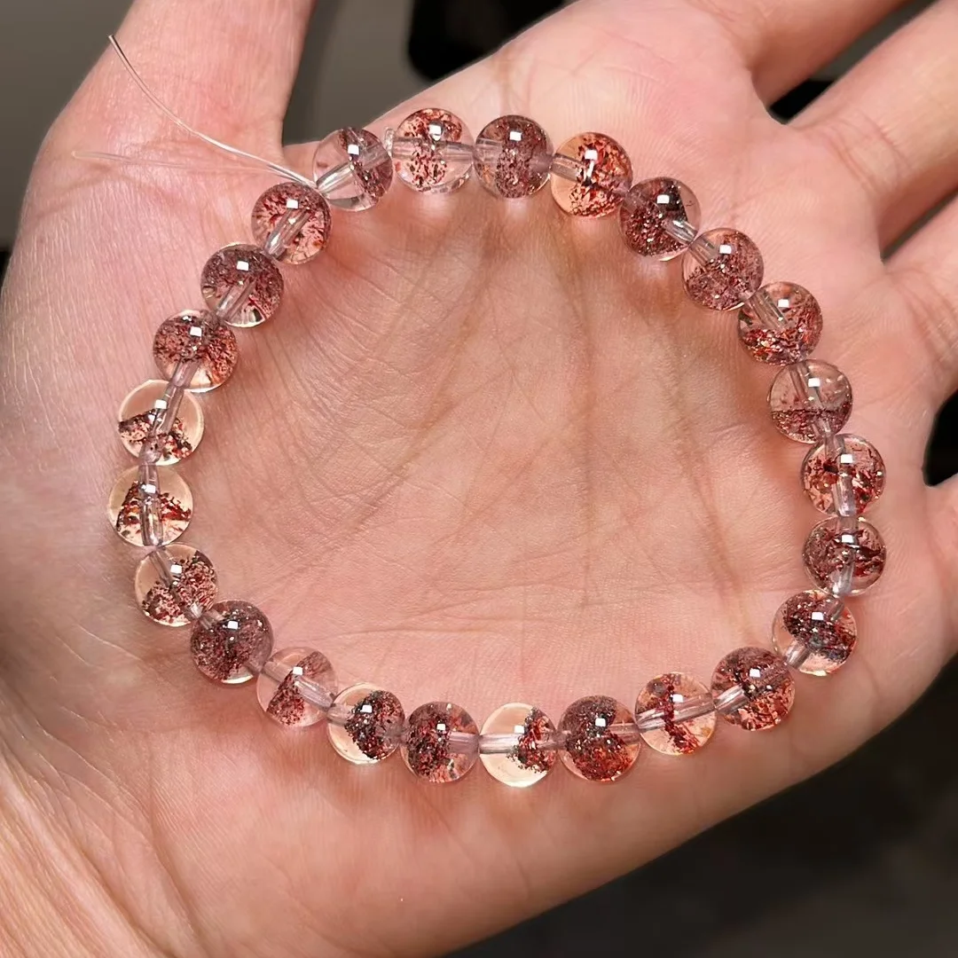 Natural Red Super Seven 7 Lepidocrocite Quartz Bracelet Clear Beads Stretch 7.2mm Jewelry Rutilated AAAAA