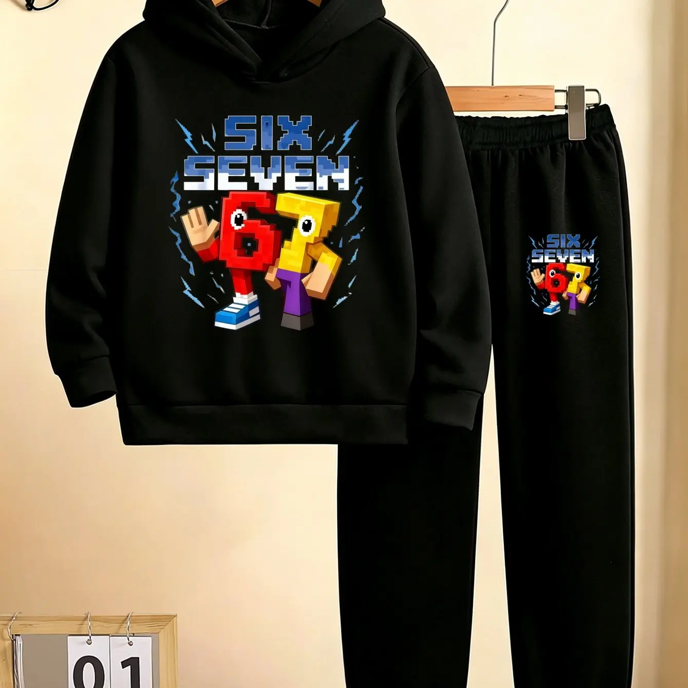 Autumn/Winter 2-Piece Set: Hoodie + Track Pants Set, New Autumn/Winter Style, Featuring Trendy SIX SEVEN 67 Print.