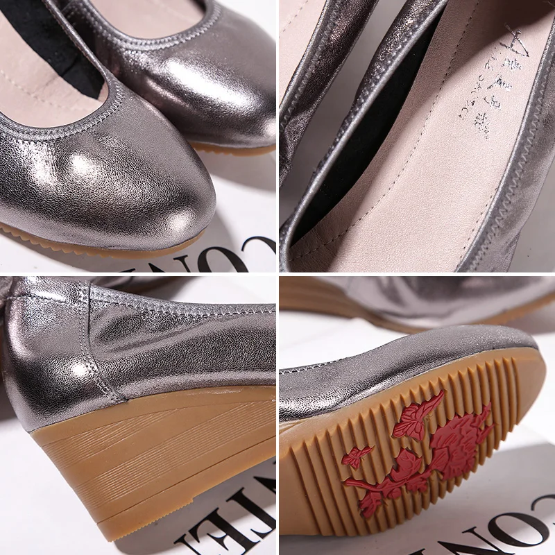 Soft Soled Work Shoes Women\'s Black Leather Shoes Not Tiring Feet Leather Slope Heel Single Shoes Profession Shoes Ladybugs