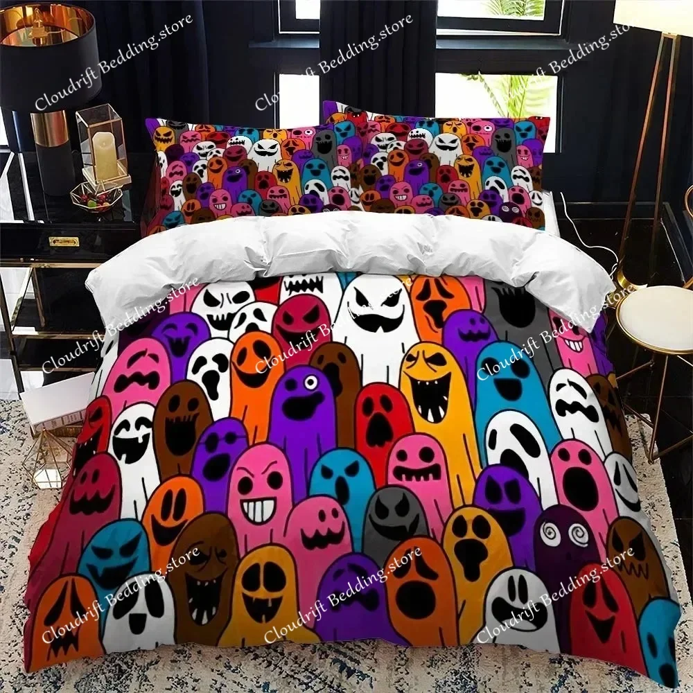 3D Print Halloween Duvet Cover Set Colorful Cartoon Ghost Bedding Set King Queen Size Quilt Cover for Kids Teens Adults