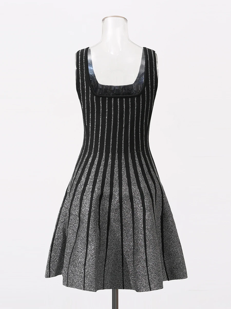 TWOTWurea YLE-Robe tunique à rayures et col carré pour femme, vêtement amincissant à la mode