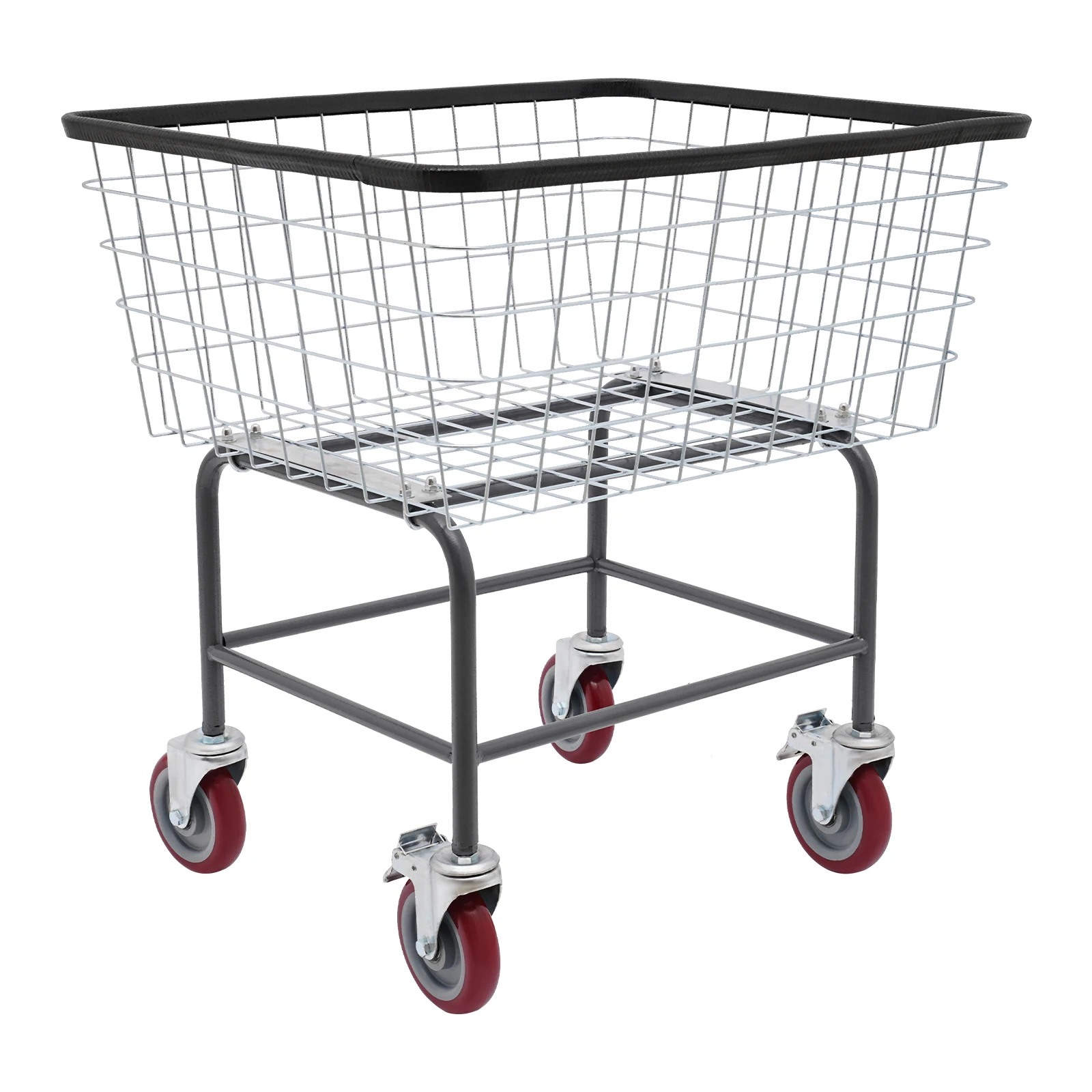 Laundry Cart, Heavy Duty 110 Lbs Capacity Laundry Basket, 26.77x21.5x26 Inch, 4 Swivel Wheels with 2 Brakes, Galvanized Steel Wire Frame, Rust Proof, Scratch Resistant, for Laundry Room, Bathroom, Dorm, Moving