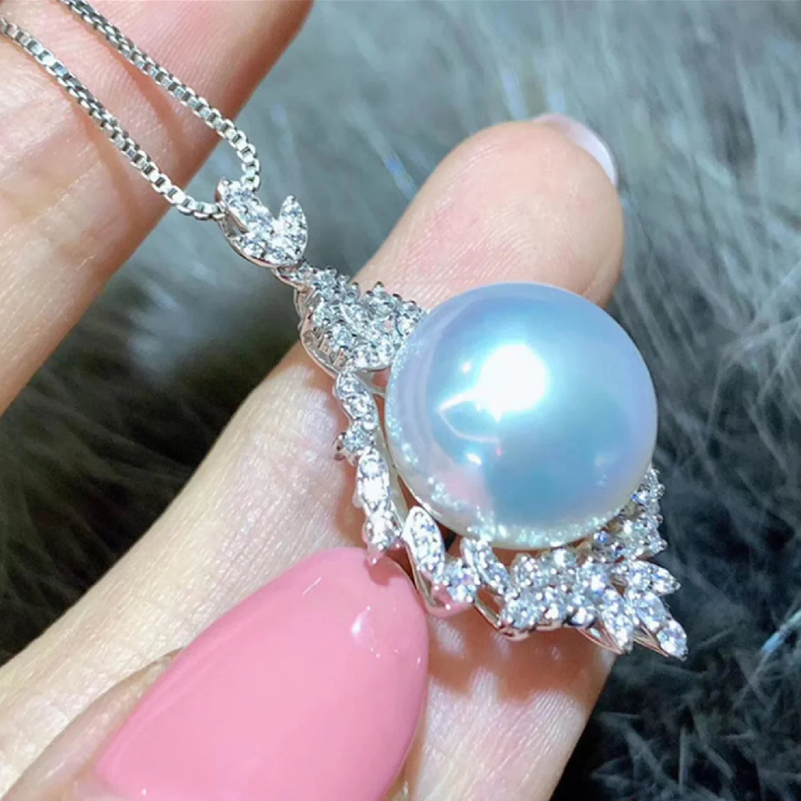 

AAAA 11-12MM NATURAL SOUTH SEA GOLDEN STUD PEARL PENDANT NECKLACE 925S 18IN