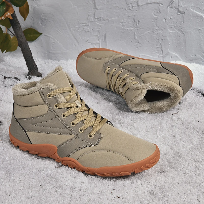 Men's High Top Winter Snow Boots Warm Fleece Lined Non Slip Rubber Sole Outdoor Hiking Casual Walking Cold Weather Ankle Boots