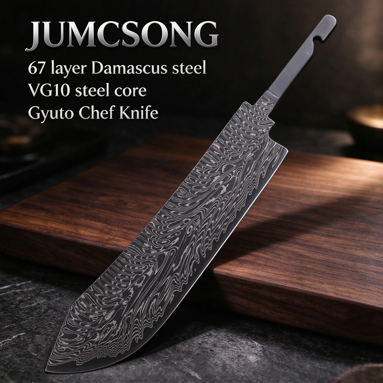 JUMCSONG Japan Gyuto Blank Semi-finished VG10 Steel Core Ultra Sharp High Hardness Blade DIY Enthusiast Tool Making Accessories
