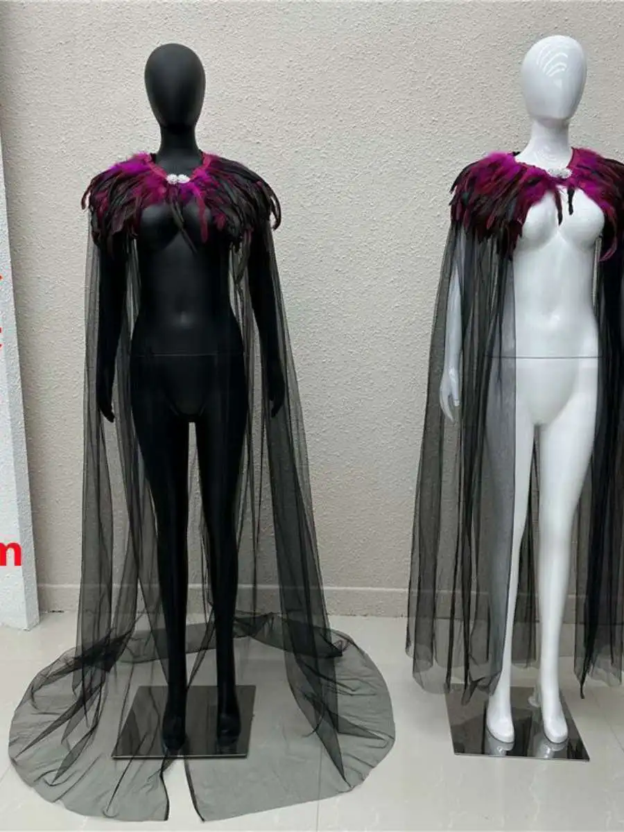 halloween-feather-cape-mesh-shawl-fake-collar-mid-length-skirt-stage-performance-costume-accessories-birdcage-hat-clip-on-ear