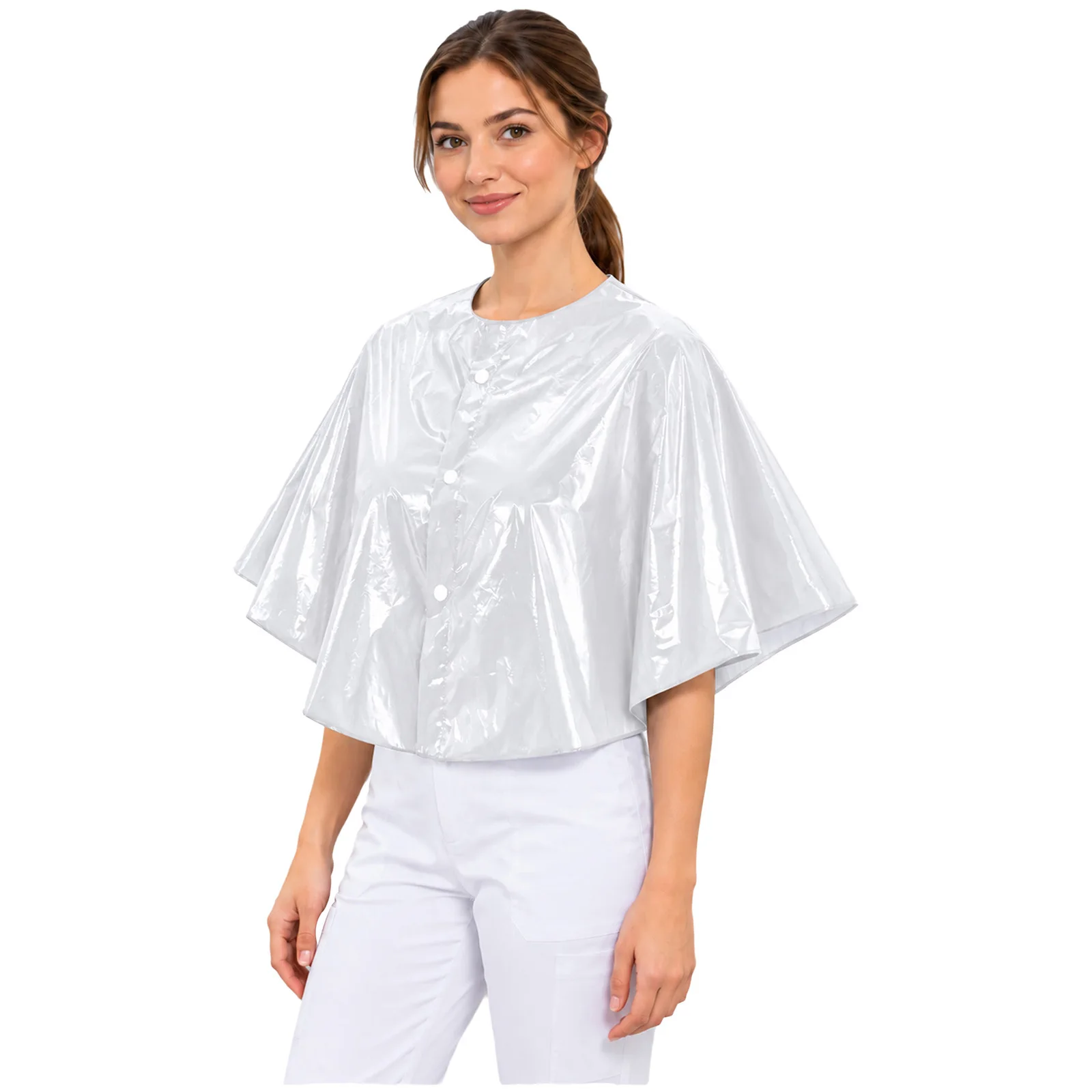 Women's Elderly Water Resistant Cape Special Needs Adaptive Clothing Press Buttons Front Shawl for Hospital Nursing Mammography