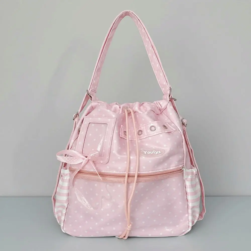Polka Dot Pattern Ita Backpack Clear Pocket Sweet Style Tote Bags Large Capacity Drawstring Multi-functional Bag School Use