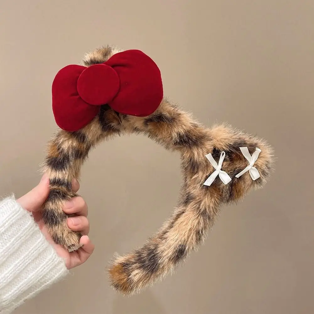 

Модная повязка на голову с леопардовым принтом и кошачьими ушками, портативный милый обруч на голову, легкая повязка для волос с бантом для женщин и девочек