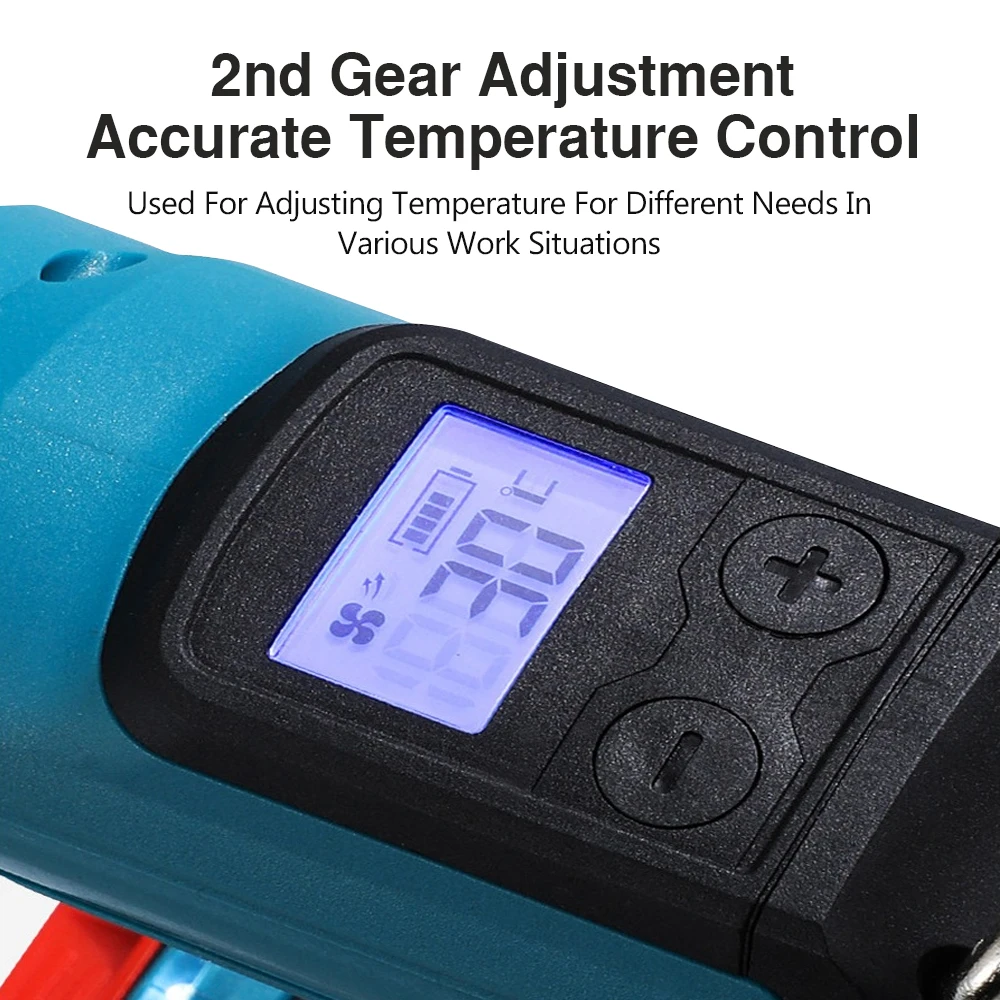 Беспроводная тепловая пушка Портативный ручной электрический вентилятор горячего воздуха с 3 насадками Светодиодный дисплей для 18 В Makita Style Industrial Home Hair