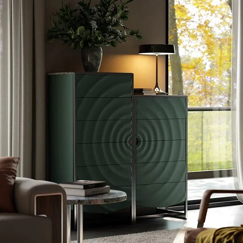 light luxury solid wood, module combination dark green cabinet, living room and bedroom storage cabinet