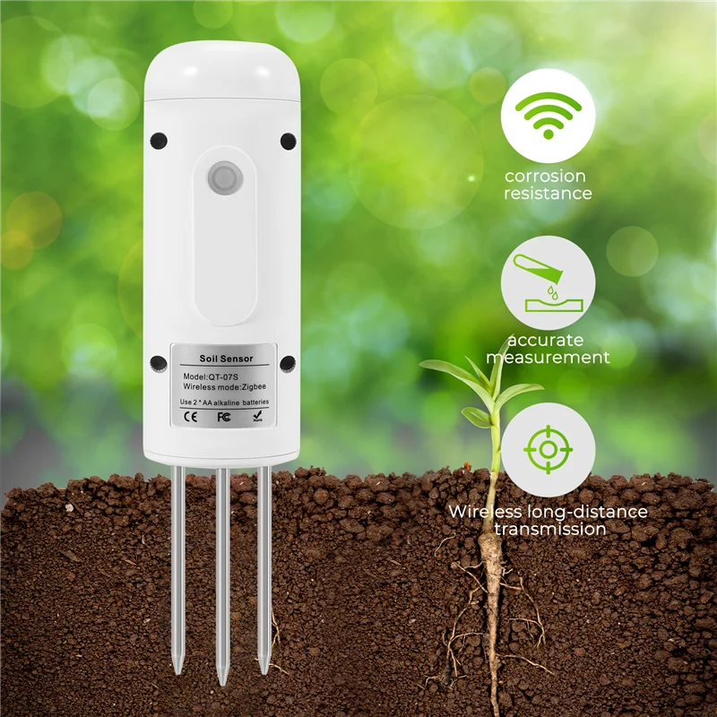 AEE7-Tuya Zigbee Wireless Soil Moisture Meter Temperature Humidity Tester Plant Monitor For Garden