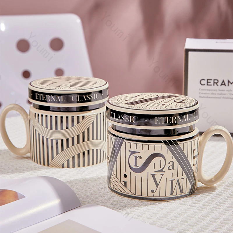 

Light Luxury Retro Covered Coffee Cups High End Afternoon Tea Exquisite Yogurt Cup Home Breakfast Milk Mug Creative Tableware