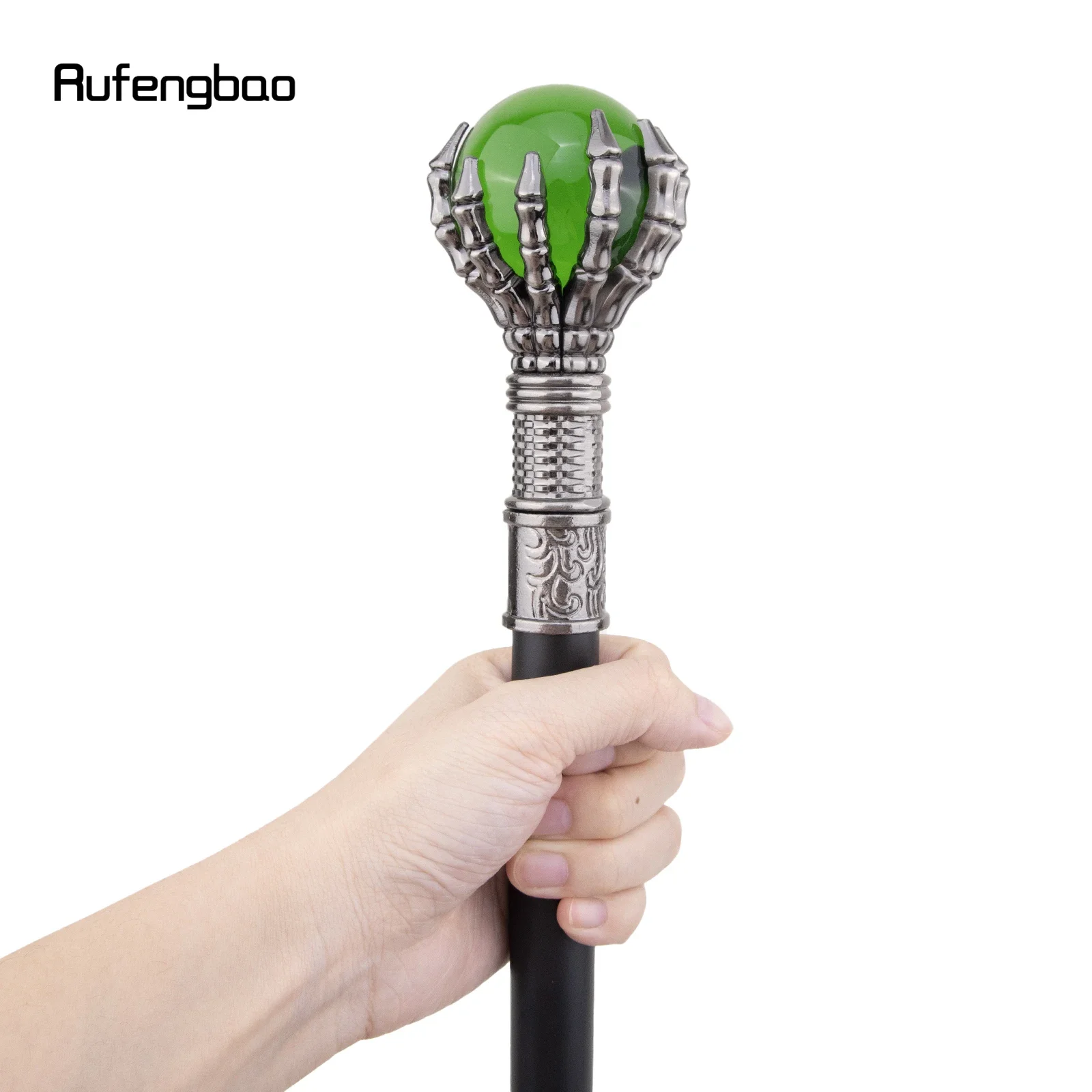 ไม้เท้าทรงลูกแก้วสีเขียวสไตล์สตีมพังก์ ไม้เท้าแฟชั่นตกแต่ง ไม้เท้าหรูหราสำหรับสุภาพบุรุษ ด้ามจับทรงครอสเซียร์ ไม้เท้าสูง 93 ซม.