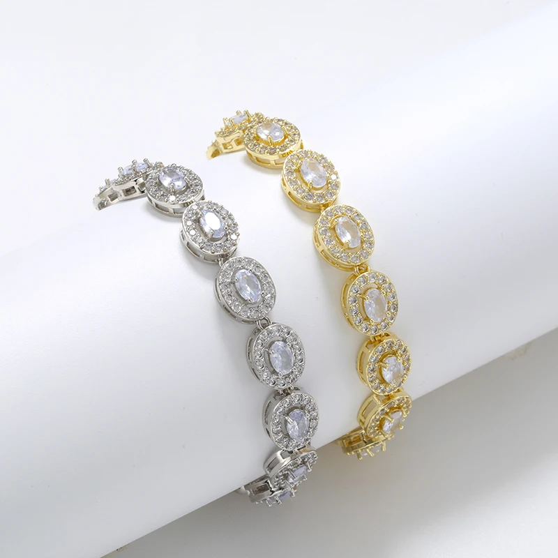 ZHUKOU Ellipse and Rectangle bracelet for women White Cubic Zirconia Man bracelet Gold color women's hand bracelets VL346 image 3
