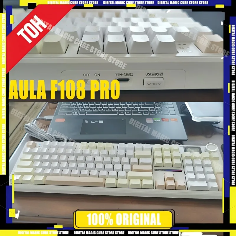 

AULA F108 Pro Беспроводная механическая клавиатура для киберспорта 3-режимная световая прокладка Эргономика RGB Пользовательская игровая клавиатура Ручка переключателя подарки