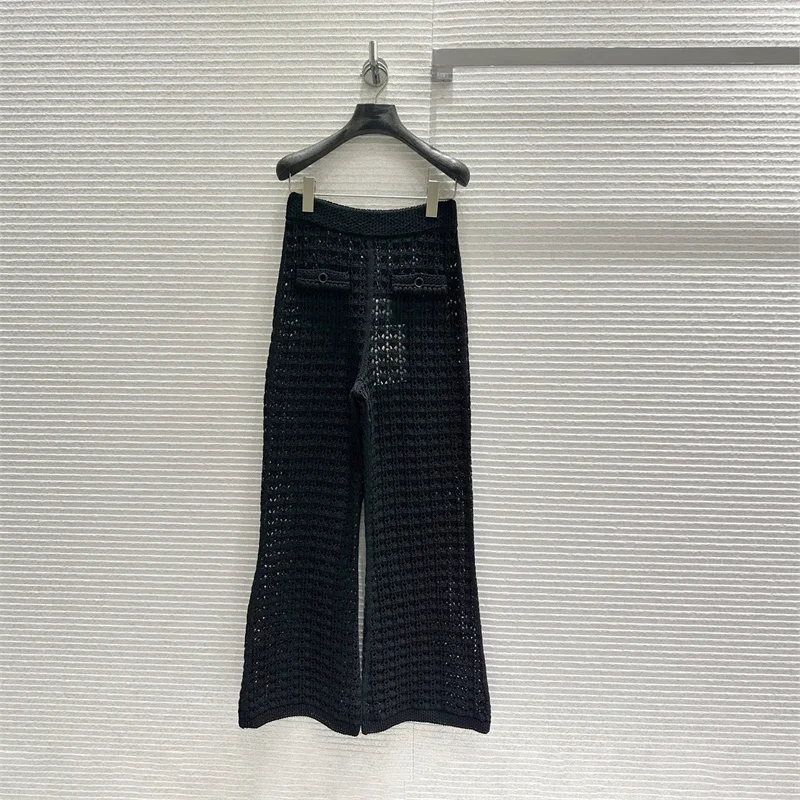 Women's New Fashion White Hollow-Out Knitted Flared Pants Crochet High-Waisted Pants view 5