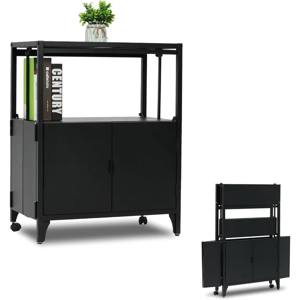 

Metal Folding Storage Cabinet, Morden Buffet Foldable Sideboard, Steel Entryway Console Cabinet with Wheel for Patio Outdoor Ind