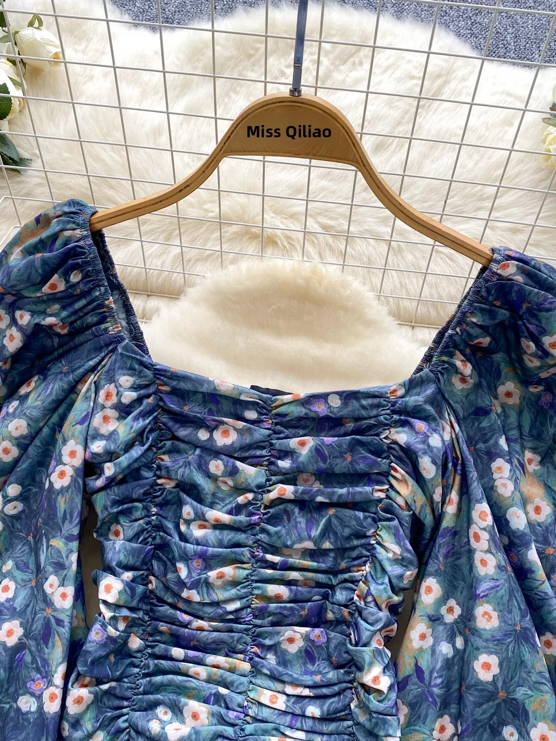 Rétro col carré bulle Sve Floral irt femmes automne Faionable polyvalent ort haut plissé coréen Sle coupe ample