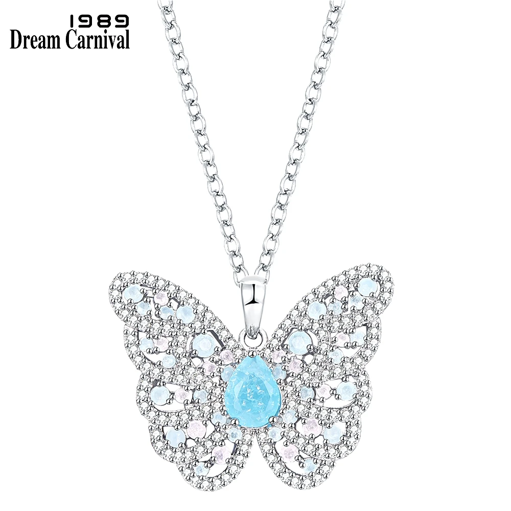 

DreamCarnival1989 Aquamarine Pink Opal Butterfly Pendant Necklace for Women Loved High Quality Wedding Party Jewelry Hot WP6939