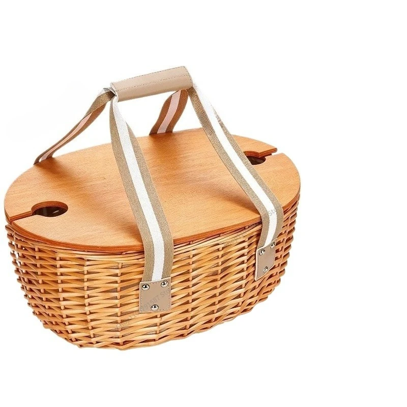 For Wicker Picnic Basket for Double Meal Four, Thermal Insulation Bag, Canvas Handle, Hand-held Picnic Basket, Wicker Basket