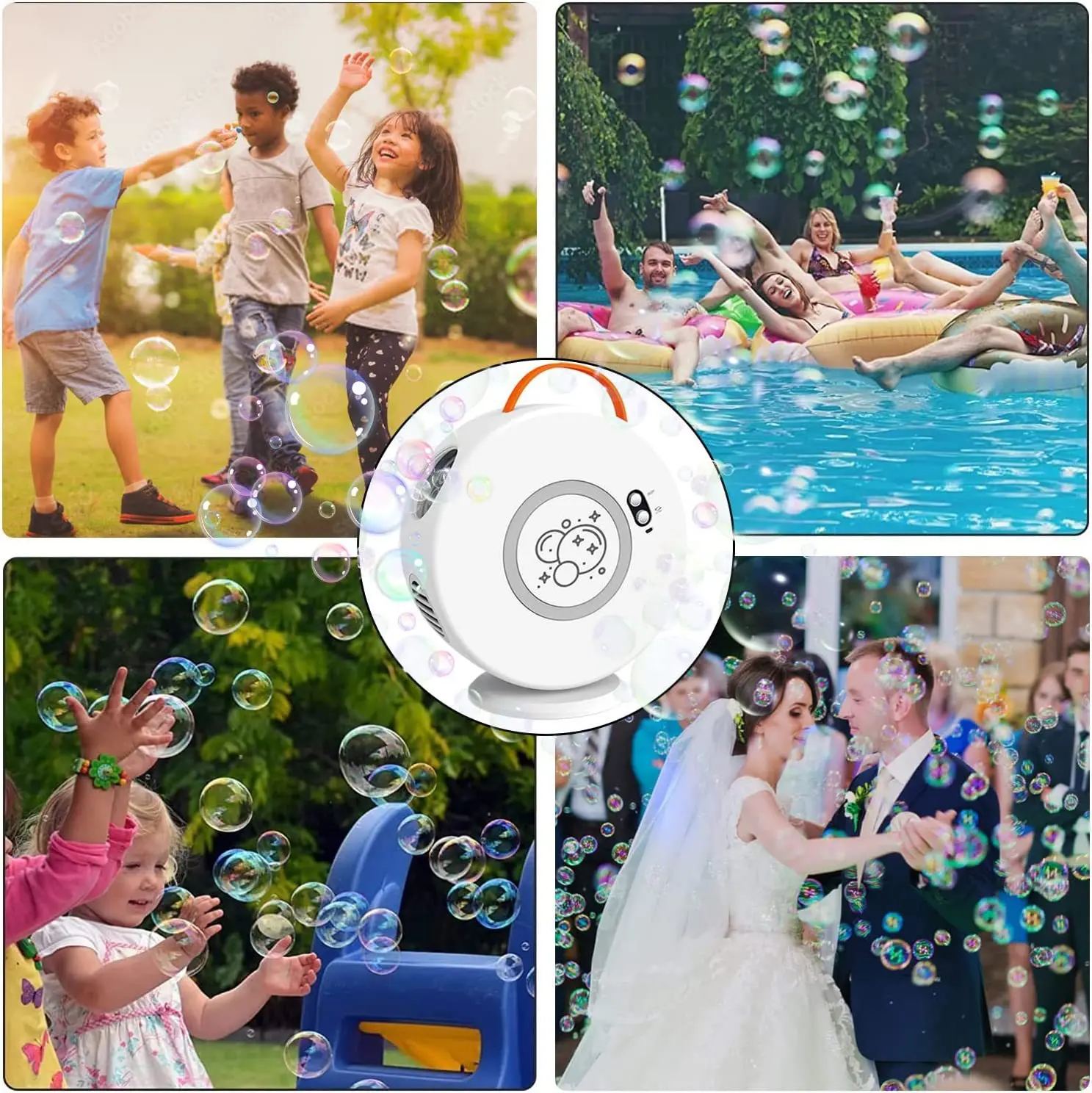 Bubble Machine Automatic Bubble Blower Rechargeable 360° Rotatable Portable Bubble Maker Bubbles Toy for Outdoor Wedding Party