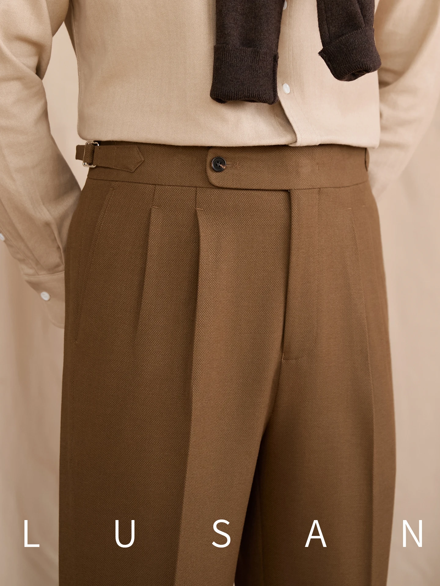 

High-Waisted Wool Blend Neapolitan Straight-Leg Trousers for Men British Business Casual Autumn Light-Ripened Style