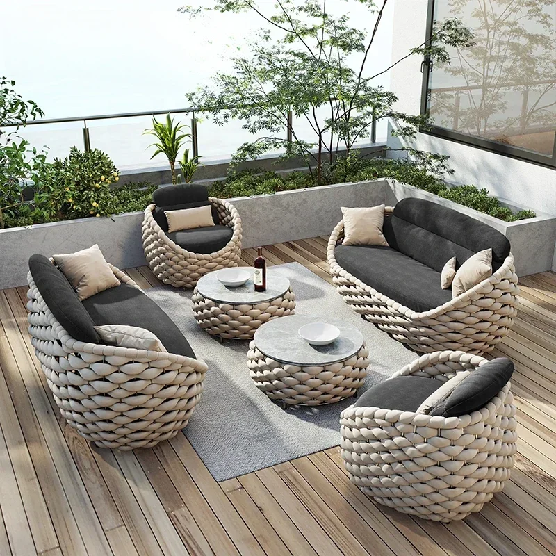 

Outdoor 5 Seater Garden Sofa Set Rope Weave Aluminum Lounge Patio Couch Sofa Patio Furniture Outdoor Sofa With Coffee Table