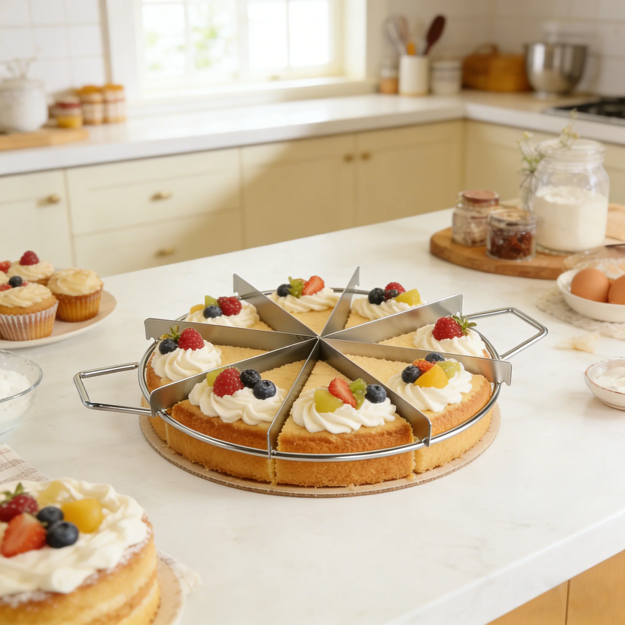 Stainless Steel Cake & Pizza Slicer 4-10 Slice Round Cutter Tool Even Divider for Cheesecake Pie Fruit & Pizza Baking & Kitchen